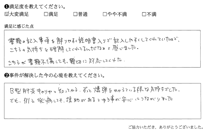 こちらが書類不備しても、親切に対応してくれた