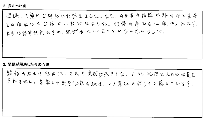 大手法律事務所ですが、報奨金はリーズナブルだと思いました